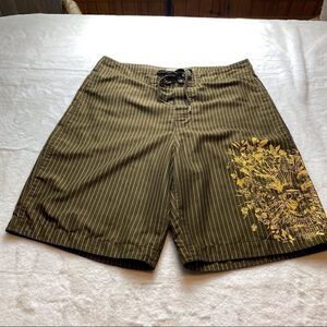 Pull & Bear XDYE Brown Striped Board Shorts Size Large